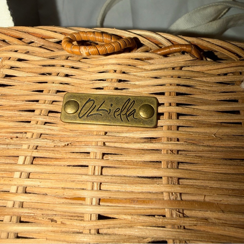 Olli Ella Mamacahri Wicker Basket w/ Canvas Carry Strap & Lid Boho Multiuse - Picture 2 of 10
